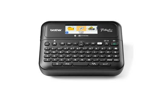 PTD610BTVP - Rotuladora eletrónica de secretária com visor a cores, teclado, conexão a PC e móvel, Larguras de fita: 3,5 / 6 / 9 / 12 / 18 e 24 mm, Corte de fita automático - Teclado QWERTY - Adaptador CA - Conexão a PC- Conexão Bluetooth 