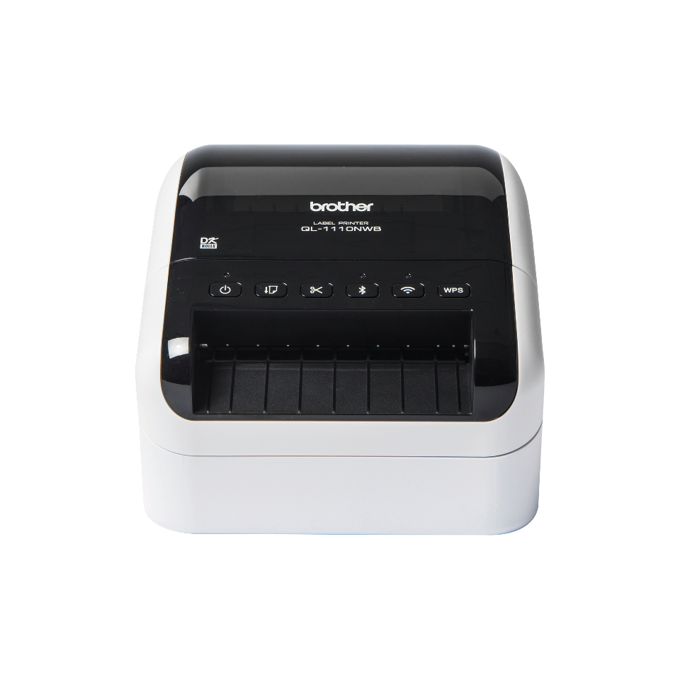 QL1110NWBC - Impressora de etiquetas com placa de rede integrada, Wi-Fi e Bluetooth. Permite imprimir etiquetas até 103 mm de largura, 69 etiquetas/min. - Largura de fita 103mm - Resolução 300ppp - Rede cablada e Wi-Fi 