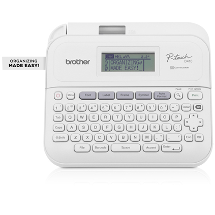 PTD410 - Rotuladora eletrónica de secretária com conexão a PC, Larguras de fita: 3,5 / 6 / 9 / 12 / 18 mm, Corte de fita manual - Teclado QWERTY- Conexão a PC 