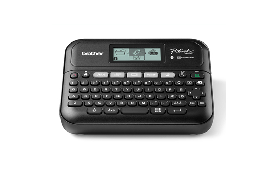 PTD460BTVP - Rotuladora eletrónica de secretária com teclado, conexão a PC e móvel, Larguras de fita: 3,5 / 6 / 9 / 12 / 18 mm, Corte de fita manual - Teclado QWERTY - Adaptador CA - Mala de transporte- Conexão a PC- Conexão Bluetooth 