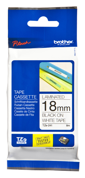 Fita Laminada de 18mm - Texto preto sobre fundo branco para Rotuladora. para P-Touch 