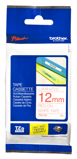 Fita Laminada de 12 mm - Branco/Vermelho, para P-Touch 