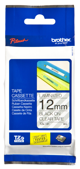 Fita Laminada de 12 mm - Transparente/Preto, para P-Touch 