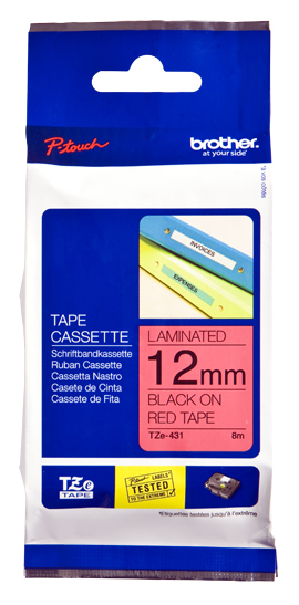 Fita laminada de 12 mm - Vermelho / Preto, para P-Touch 