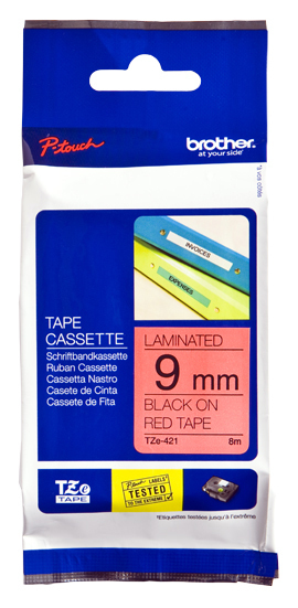 Fita Laminada de 9 mm - Vermelho / Preto, para P-Touch 