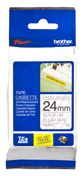 Fita Laminada de 24mm - Transparente/Preto (super-adesiva) 