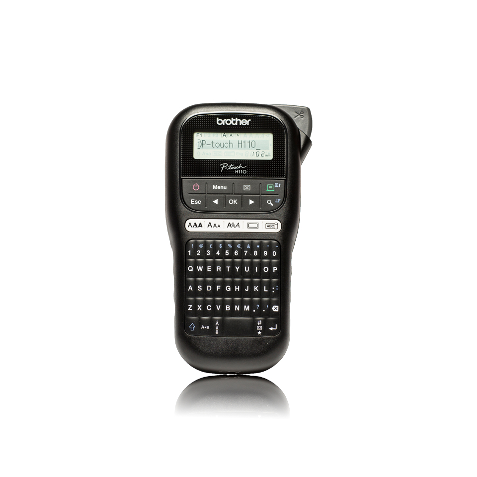 PTH110 - Rotuladora eletrónica de mão com desenho ergonómico para casa ou para o escritório com teclado QWERTY e visor LCD, Larguras de fitas: 3,5 / 6 / 9 / 12mm - Cor Preto 
