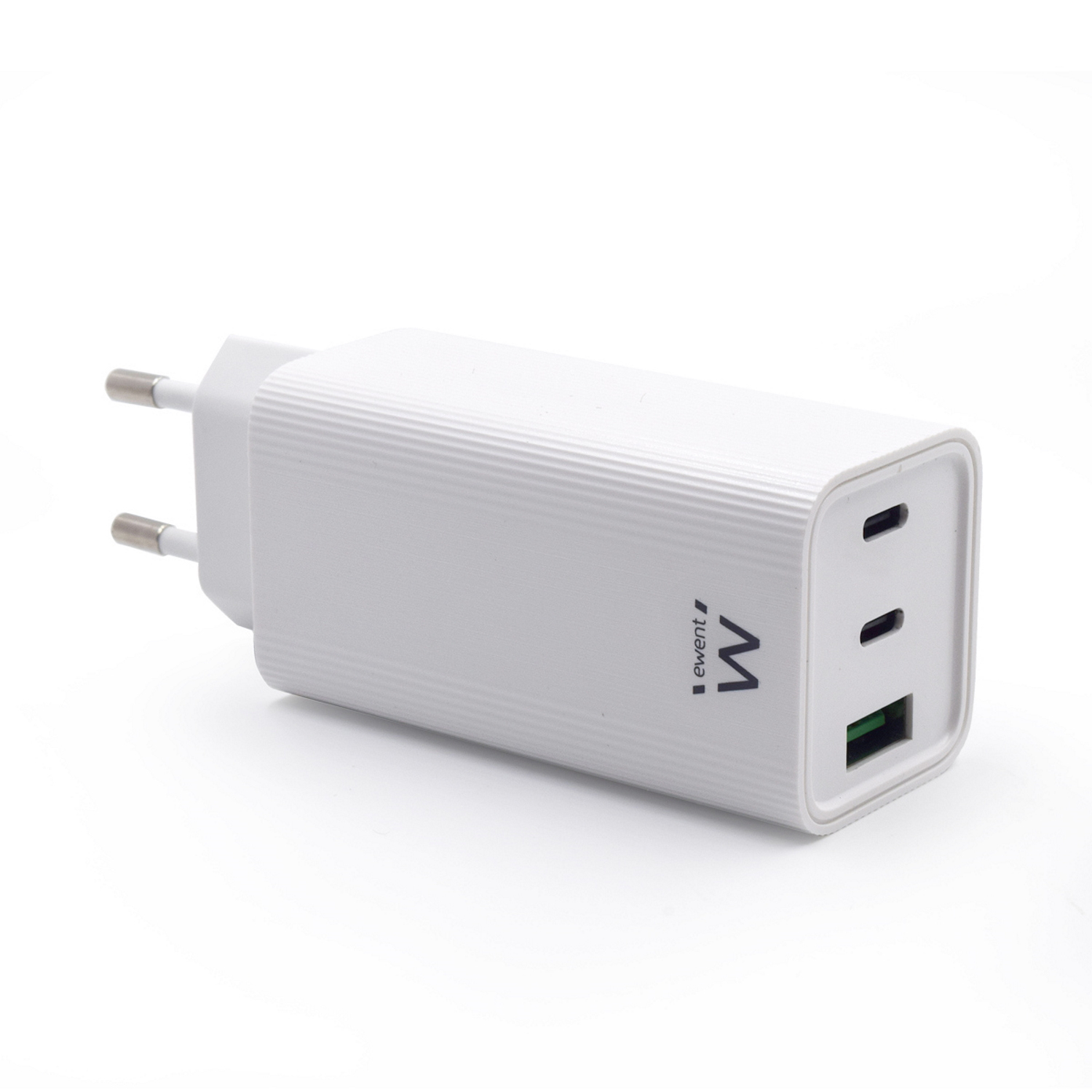 Carregador USB-C AC PD, 2 USB-C portas e 1 USB-A QC3.0 (65W), branco 