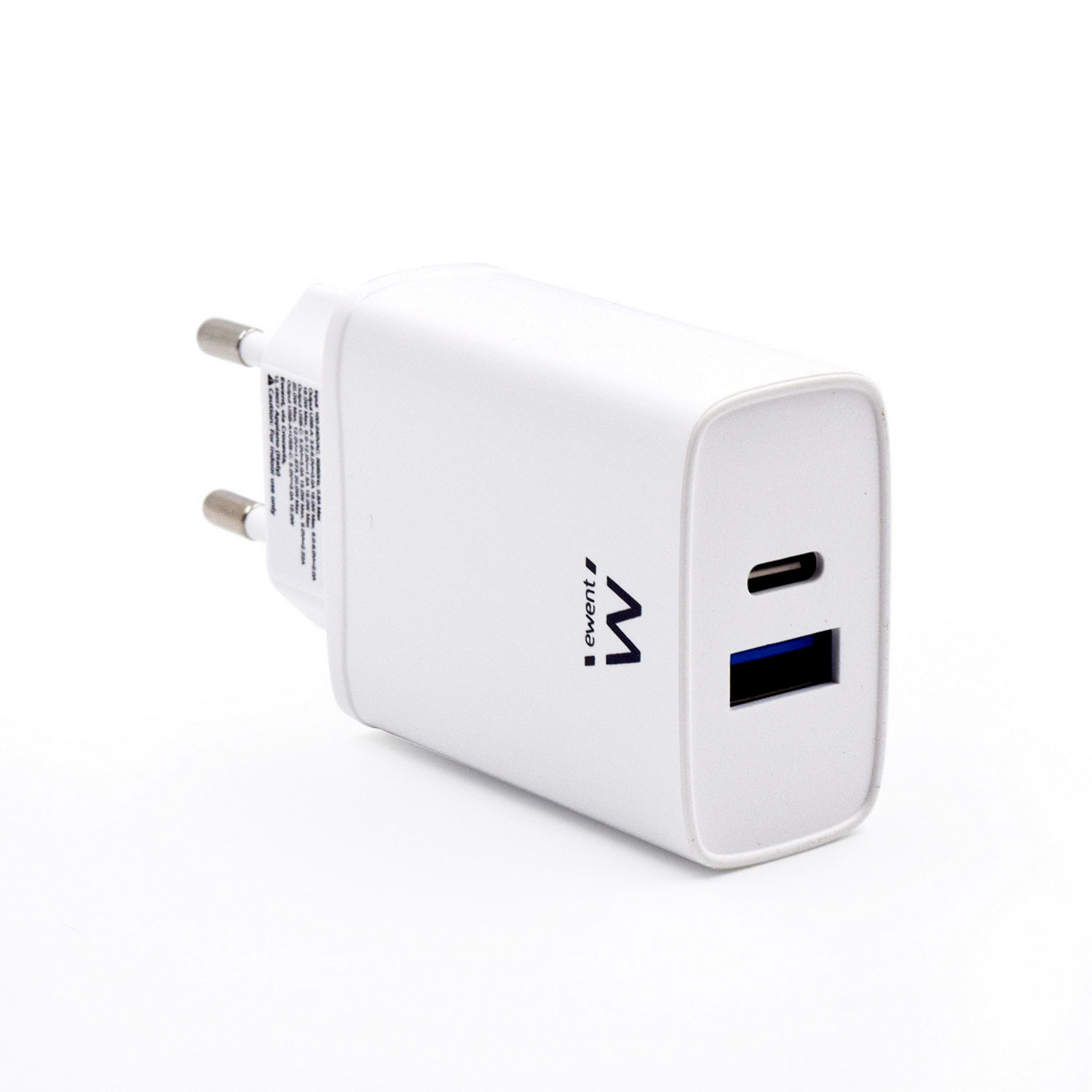 Carregador USB-C e USB-A QC3.0 AC PD, 2 portas (20W), branco 
