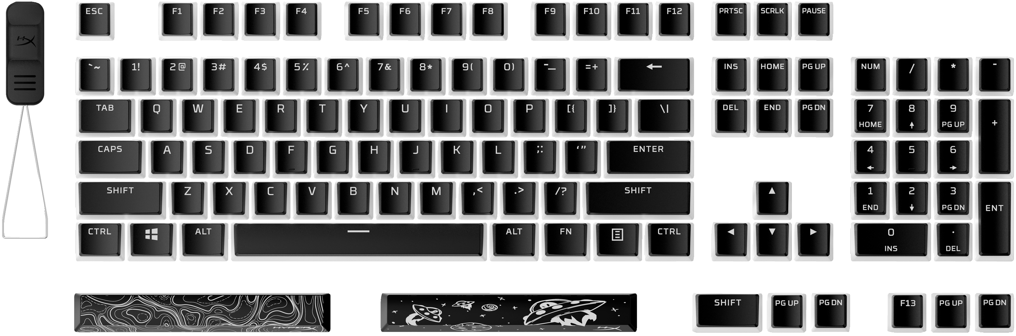 HyperX Teclas Pudding - Conjunto completo de teclas - PBT - Preto (layout EUA) 