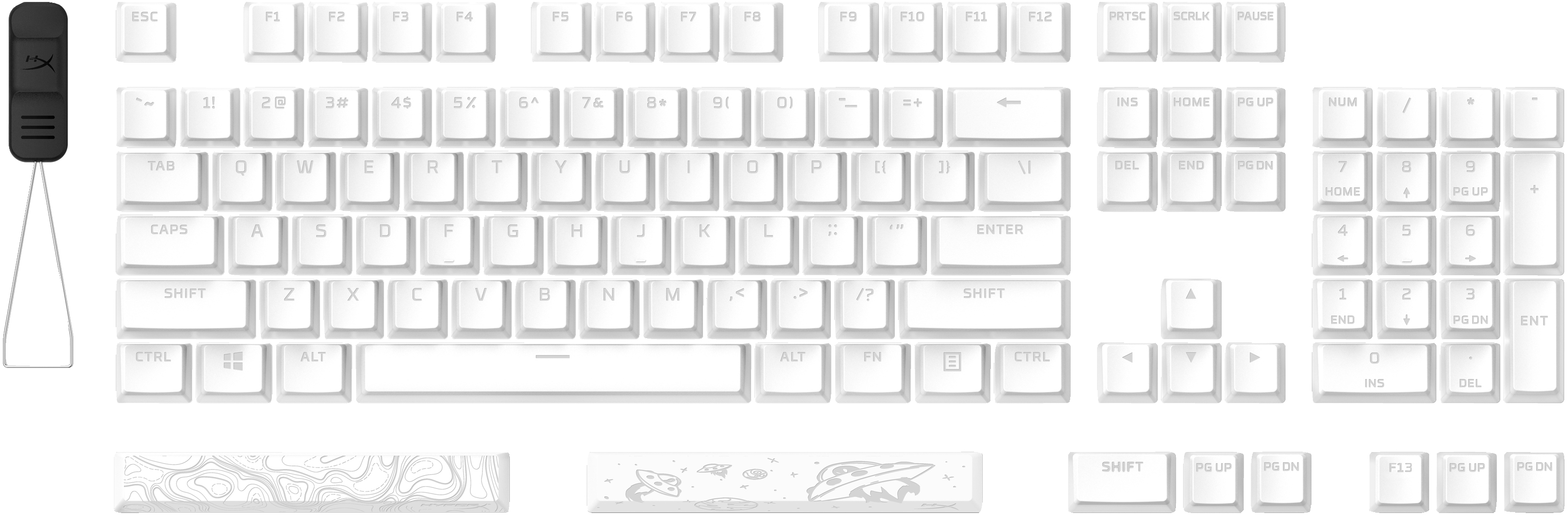 HyperX Teclas Pudding - Conjunto completo de teclas PBT - Branco (layout EUA) 